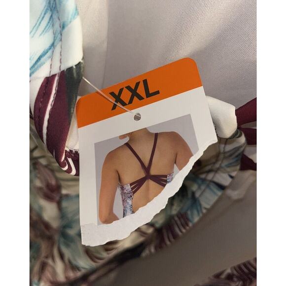 NWT Hurley Ladies' One-Piece Swimsuit, Blue burgandy Palm flower‎ Print SIZE XXL - Picture 2 of 5